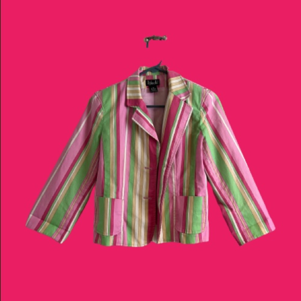 Rafaella Vintage Striped Blazer Pink Yellow Green